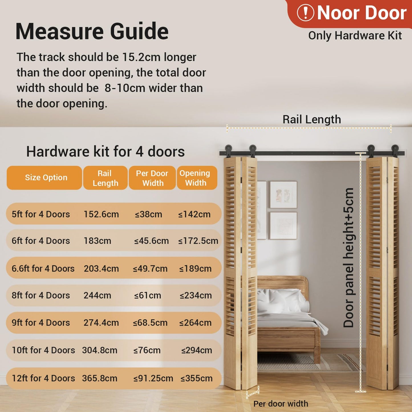 203cm/6.6FT Bifold Schiebetürbeschlag Schiebetüren Schiebetürsystem Komplettset Laufschiene Rollen Set Schwarz für 4 Holztür 49cm Top Mount T Rad