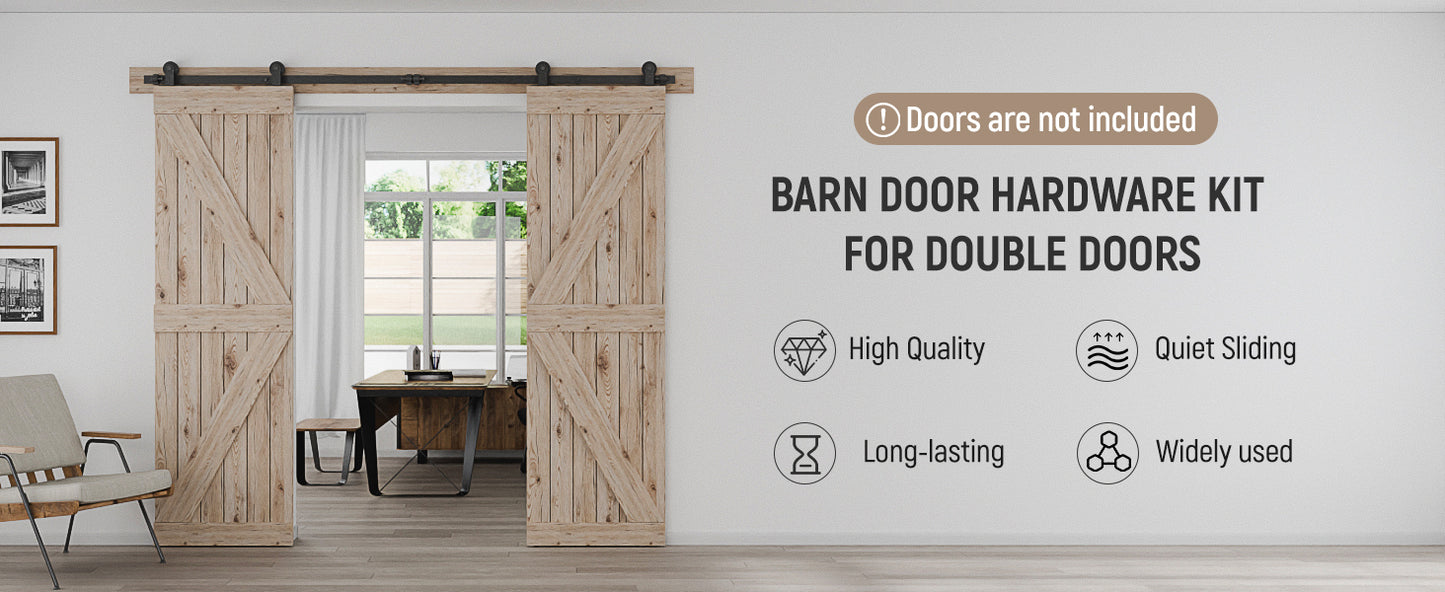 Schiebetürbeschlag Doppeltür 366cm Schiebetüren Schiebetürsystem Komplettset Laufschiene Rollen Set Schwarz für 2 Holztür 91cm Breit, Kleine Rolle in T-Form