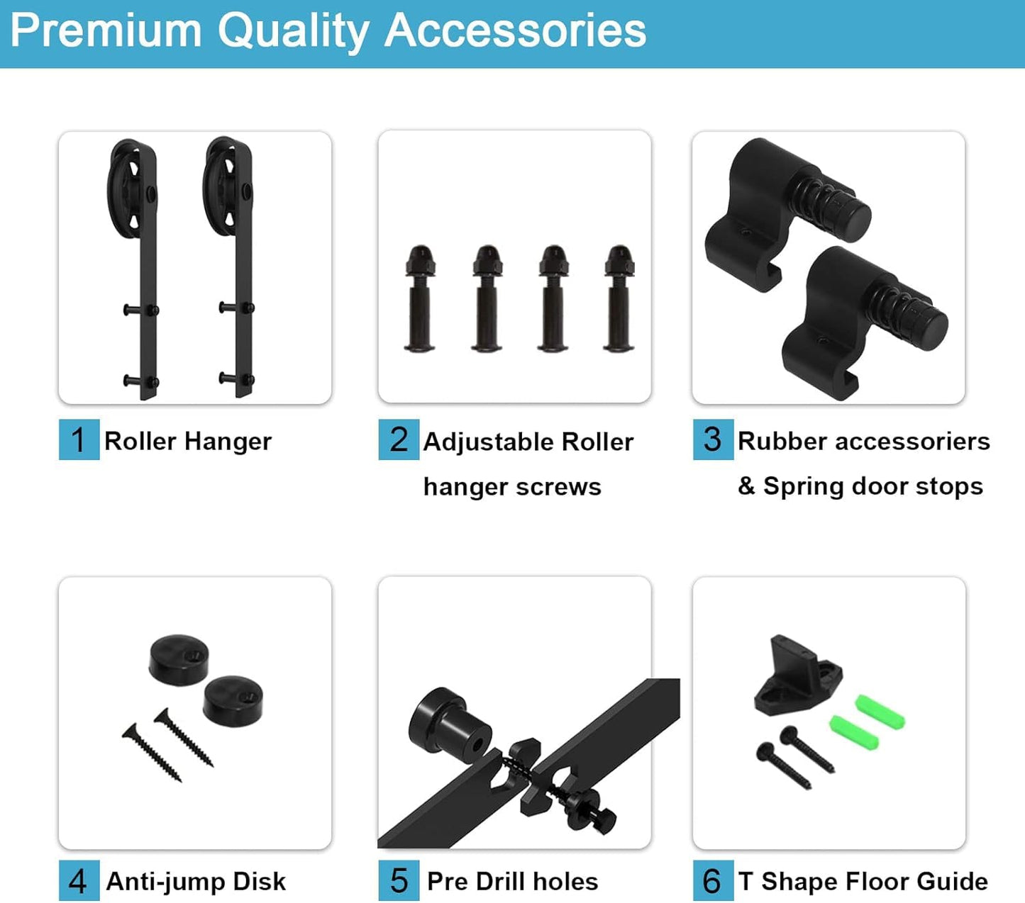 Schiebetürbeschlag 153cm Schiebetüren Schiebetürsystem Komplettset Laufschiene Rollen Set Schwarz für 1 Holztür 76cm Breit, Mittlere Rolle in J-Form