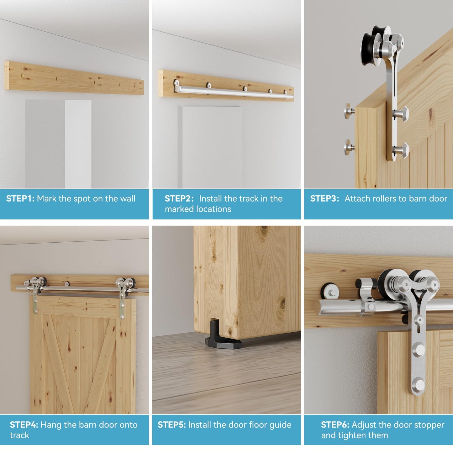 Rail Porte Coulissante Inox 212cm Kit Roulette Suspendue Systeme Noir pour 1 Porte Coulissante Interieur 106cm Large, Acier Inoxydable Y Forme