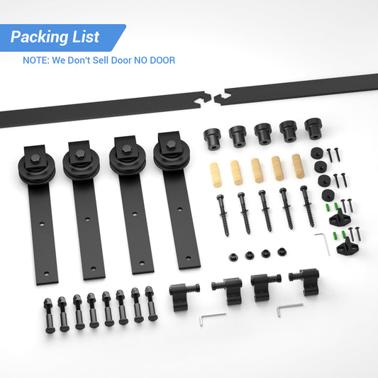 Schiebetürbeschlag Doppeltür 244cm Schiebetüren Schiebetürsystem Komplettset Laufschiene Rollen Set Schwarz für 2 Holztür 61cm Breit, Kleine Rolle in J-Form