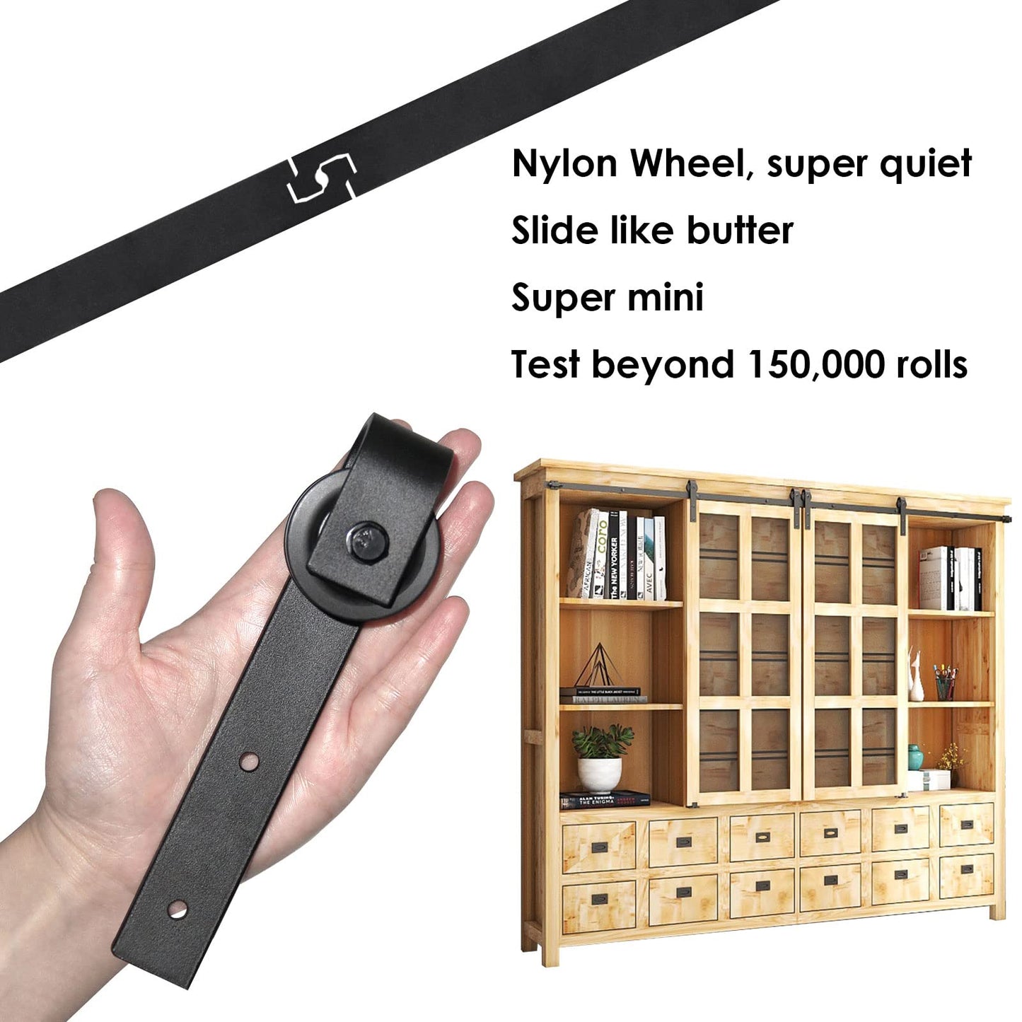 6FT/183cm Mini Schiebetür-Hardware-Kit für Doppeltüren TV-Ständer, Kleiner Kleiderschrank (Keine Schranktür)