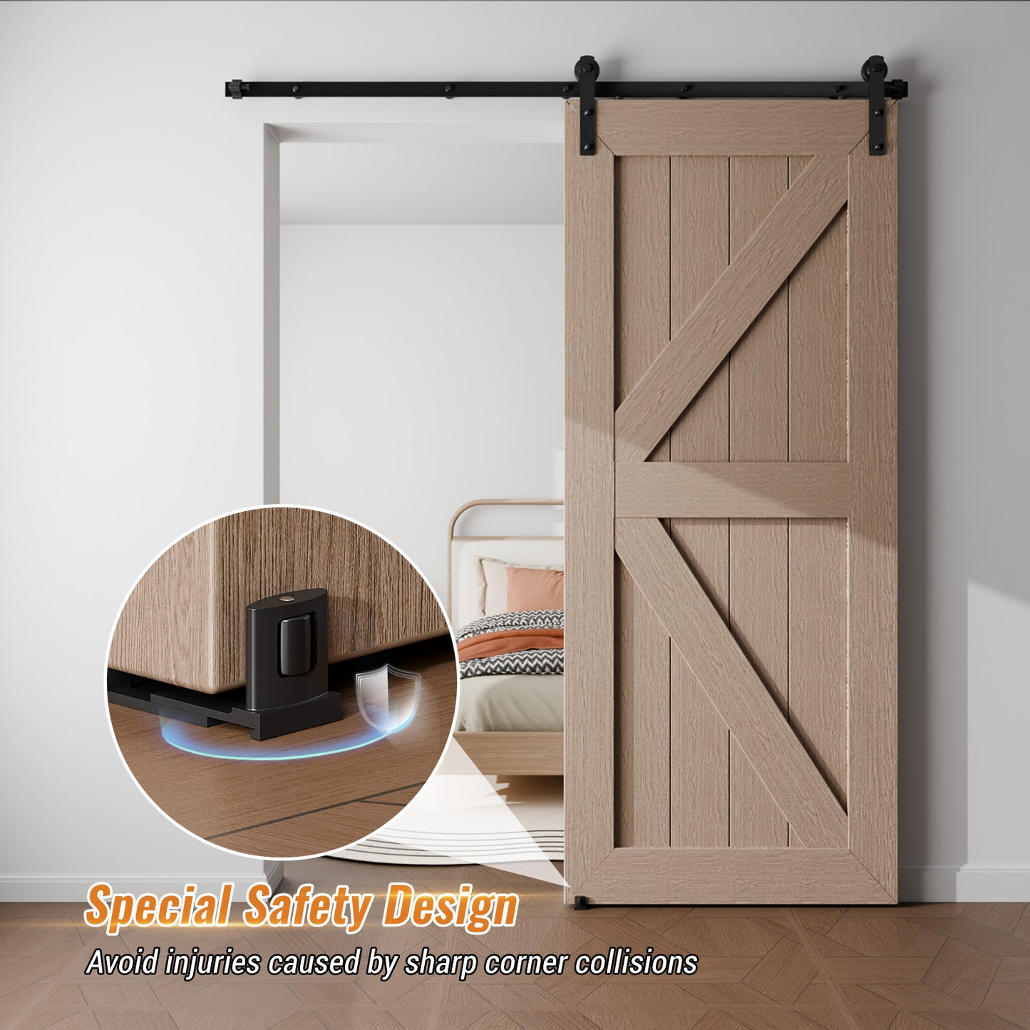 BONIKLUBA Sliding Barn Door Floor Guide for Bottom, Adjustable U Shape Flush Flat Bottom Design,Wall Mount Barn Door Guide,Matte Black,1Pcs