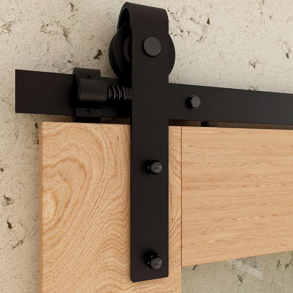 Schiebetürbeschlag Doppeltür 396cm Schiebetüren Schiebetürsystem Komplettset Laufschiene Rollen Set Schwarz für 2 Holztür 99cm Breit, Kleine Rolle in J-Form