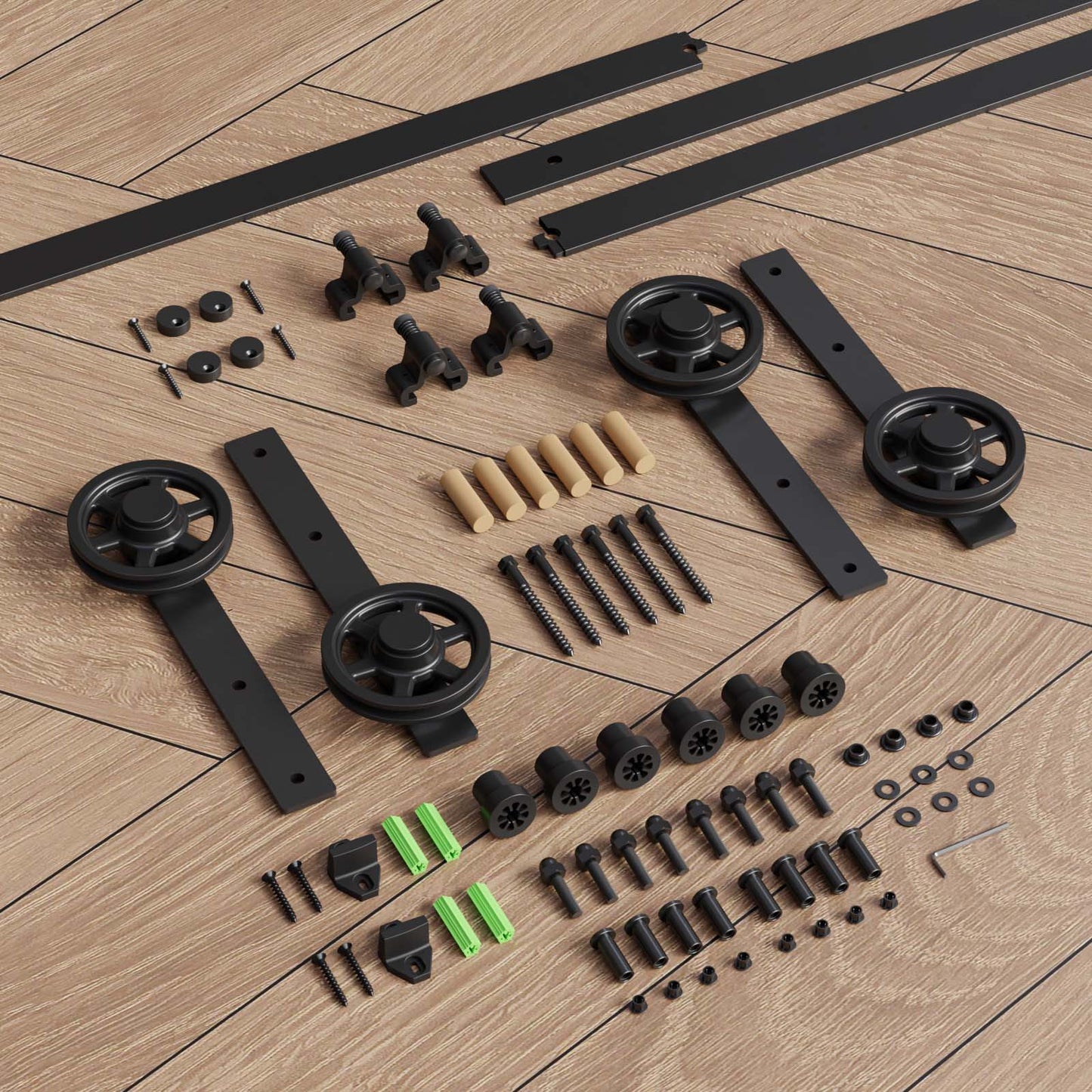 305cm Schiebetürbeschlag-Kit 10FT Schiebetürsystem Komplettes Schienenrollen-Set I-Form Großes Rad für 76cm Weit Doppelte Holztüren