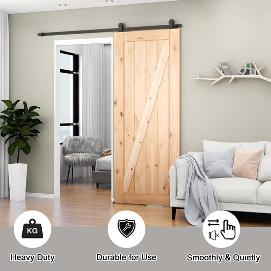Schiebetürbeschlag 203cm Schiebetüren Schiebetürsystem Komplettset Laufschiene Rollen Set Schwarz für 1 Holztür 101cm Breit, Kleine Rolle in T-Form