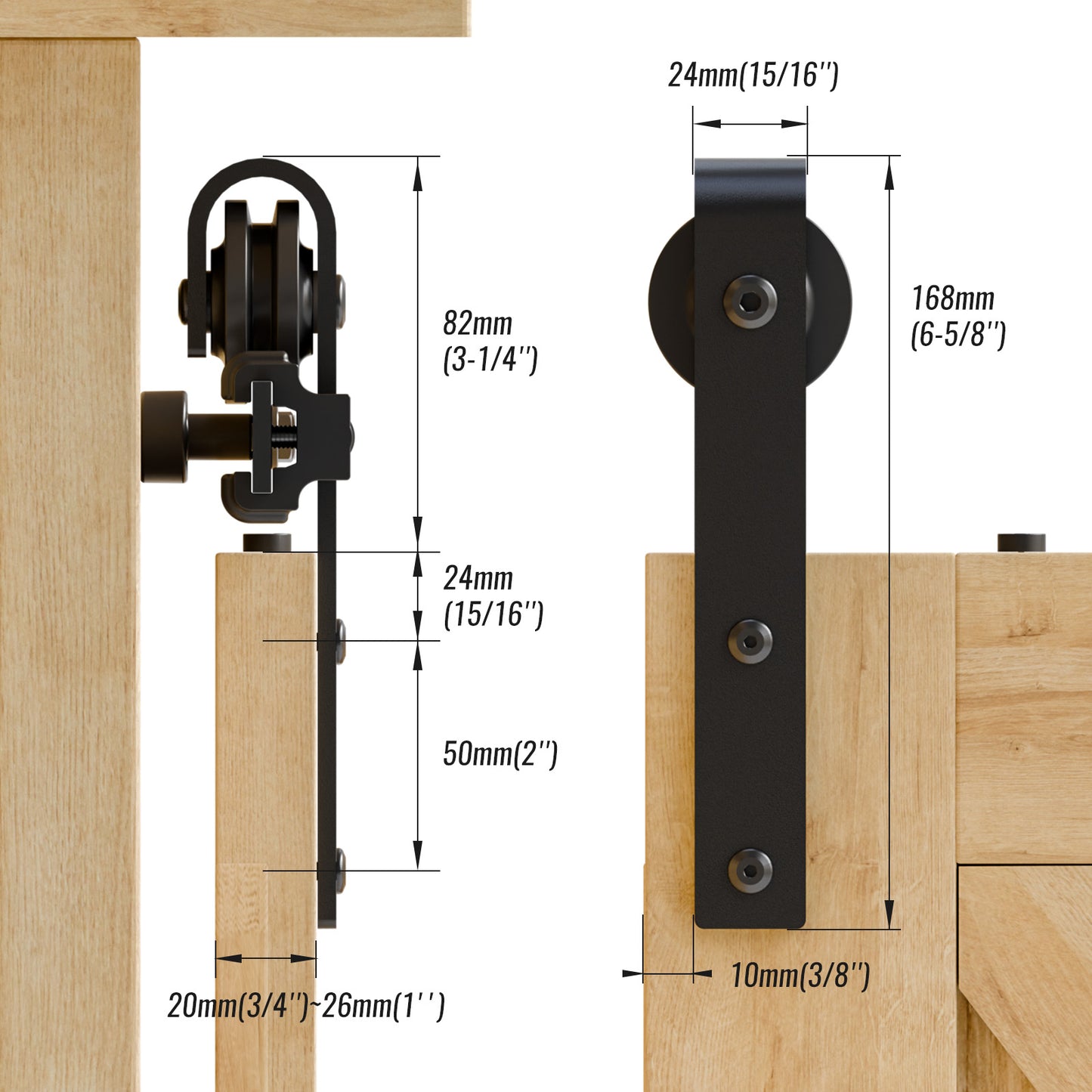 BONIKLUBA Super Mini Cabinet Small Sliding Double Barn Door Hardware Track Kit Apply for Storage Window TV Stand-Fit 12" Wide Door Panel-J Shape Hanger