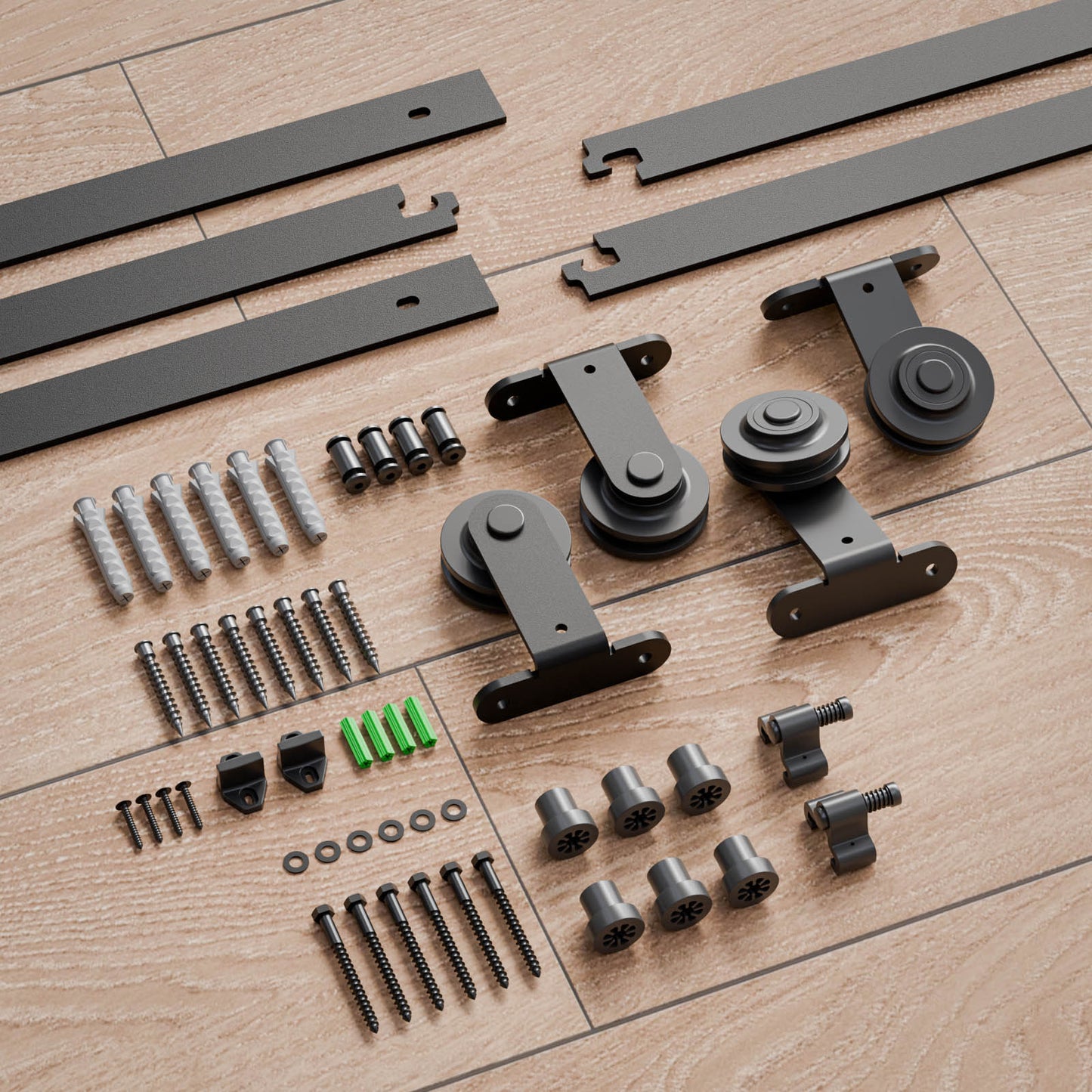 Schiebetürbeschlag Bypass Doppeltür 229cm Schiebetüren Schiebetürsystem Komplettset Laufschiene Rollen Set Schwarz für 2 Holztür 108cm Breit, T-Form