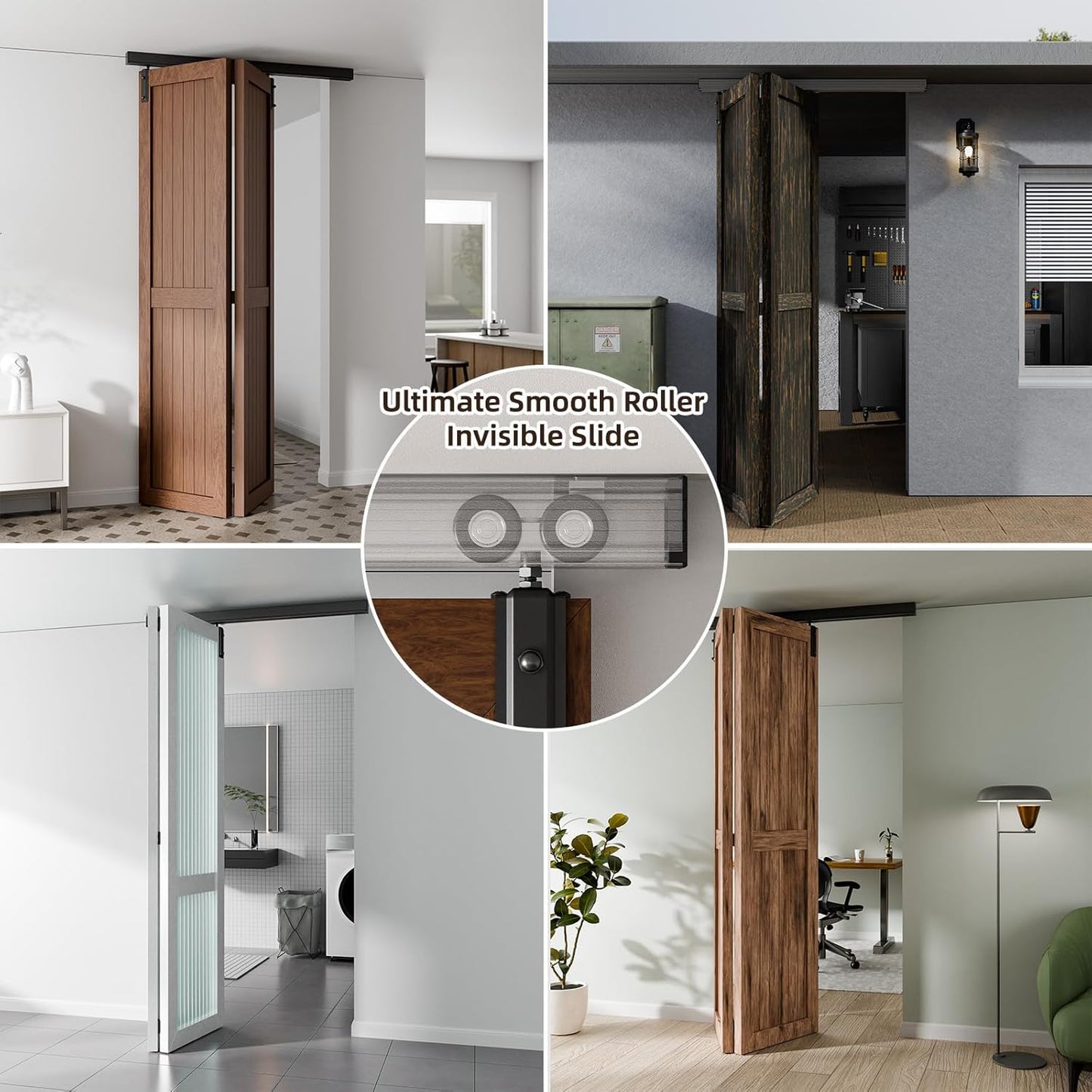 BONIKLUBA Box Rail Hardware Bifold Sliding Barn Door Hardware Track,Ceiling Mount Kit (Door Not Included)