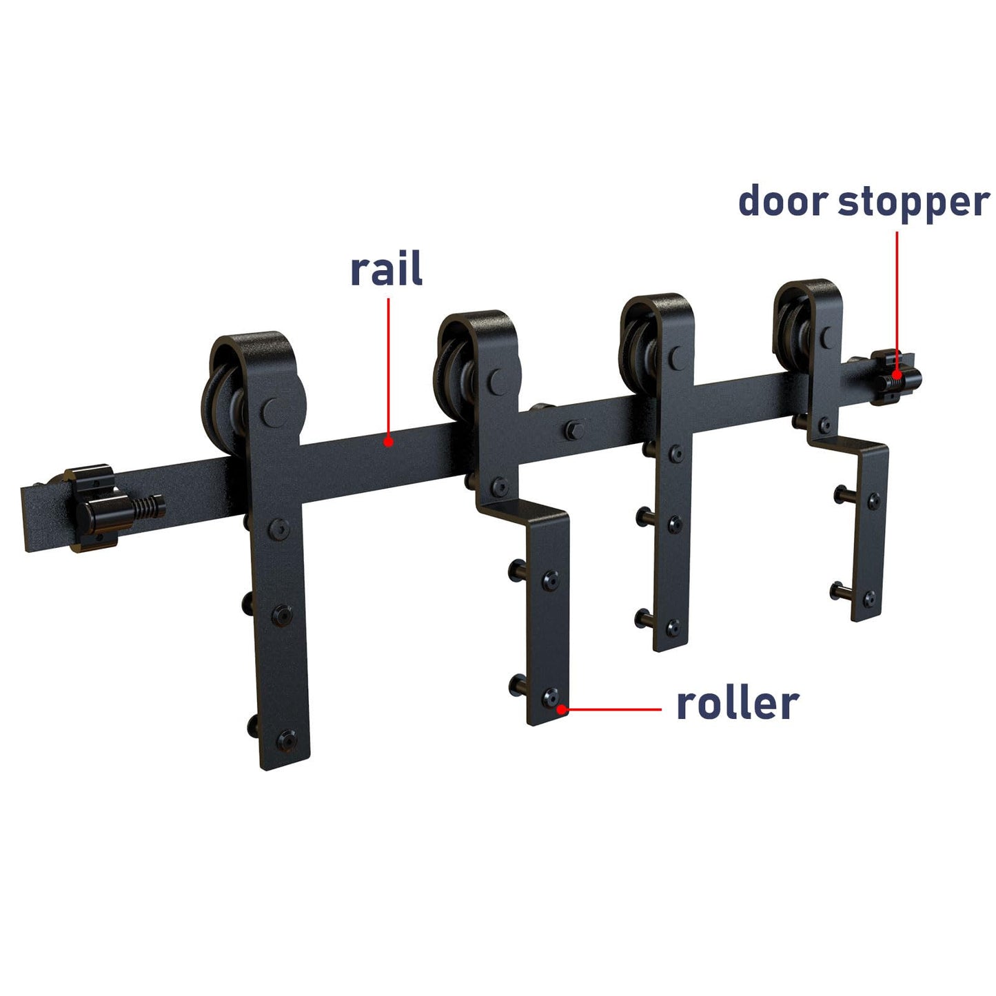 Schiebetürbeschlag Bypass Doppeltür 13.6FT/417CM Schiebetüren Schiebetürsystem Komplettset Laufschiene Rollen Set Schwarz für 2 Holztür 202cm Breit, J-Form
