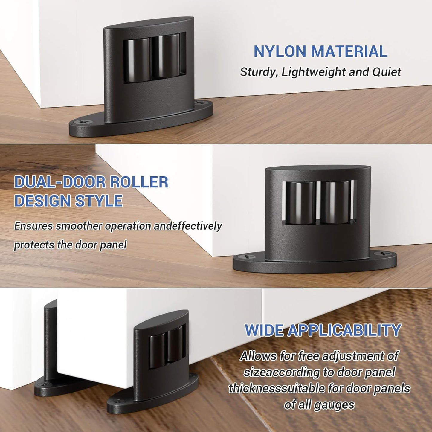 BONIKLUBA Sliding Barn Door Floor Guide for Bottom,Adjustable Wall Mounted Barn Door Guide,Flexible Double Wheel Design 4PCS,Hight 1-1/2"