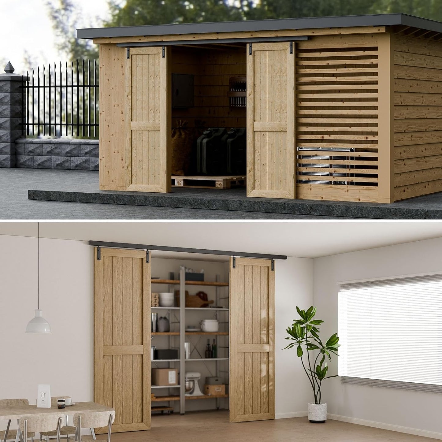 BONIKLUBA Ceiling Mount Box Rail Barn Door Hardware Kit,Heavy Duty Steel Sliding Barn Door Track,Fit Interior and Exterior Double Door,Easy Install(No Door)