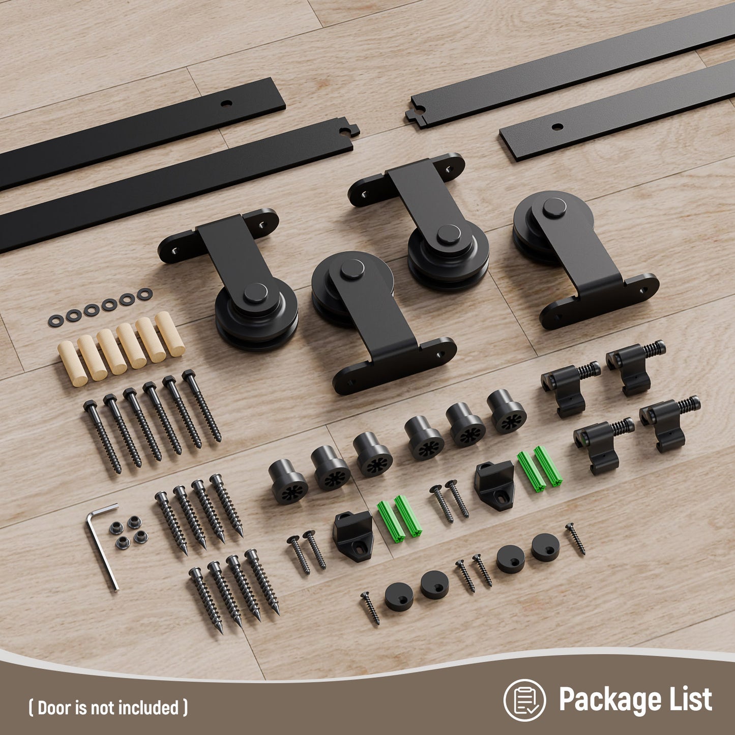 Schiebetürbeschlag Doppeltür 244cm Schiebetüren Schiebetürsystem Komplettset Laufschiene Rollen Set Schwarz für 2 Holztür 61cm Breit, Kleine Rolle in T-Form