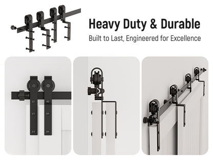 Schiebetürbeschlag Bypass Doppeltür 9FT/274CM Schiebetüren Schiebetürsystem Komplettset Laufschiene Rollen Set Schwarz für 2 Holztür 130cm Breit, J-Form