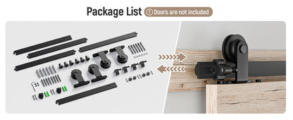 Schiebetürbeschlag Doppeltür 366cm Schiebetüren Schiebetürsystem Komplettset Laufschiene Rollen Set Schwarz für 2 Holztür 91cm Breit, Kleine Rolle in T-Form