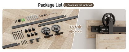Schiebetürbeschlag 183cm Schiebetüren Schiebetürsystem Komplettset Laufschiene Rollen Set Schwarz für 1 Holztür 91cm Breit, Mittlere Rolle in T-Form