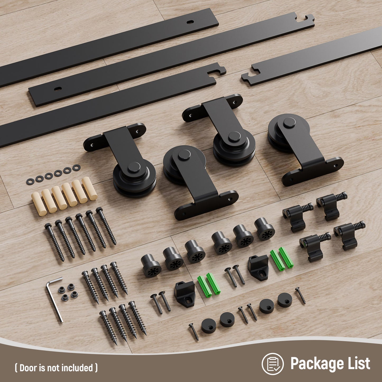 Schiebetürbeschlag Doppeltür 366cm Schiebetüren Schiebetürsystem Komplettset Laufschiene Rollen Set Schwarz für 2 Holztür 91cm Breit, Kleine Rolle in T-Form