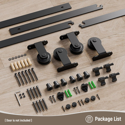 Schiebetürbeschlag Doppeltür 366cm Schiebetüren Schiebetürsystem Komplettset Laufschiene Rollen Set Schwarz für 2 Holztür 91cm Breit, Kleine Rolle in T-Form