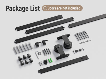 Schiebetürbeschlag 214cm Schiebetüren Schiebetürsystem Komplettset Laufschiene Rollen Set Schwarz für 1 Holztür 107cm Breit, Kleine Rolle in T-Form