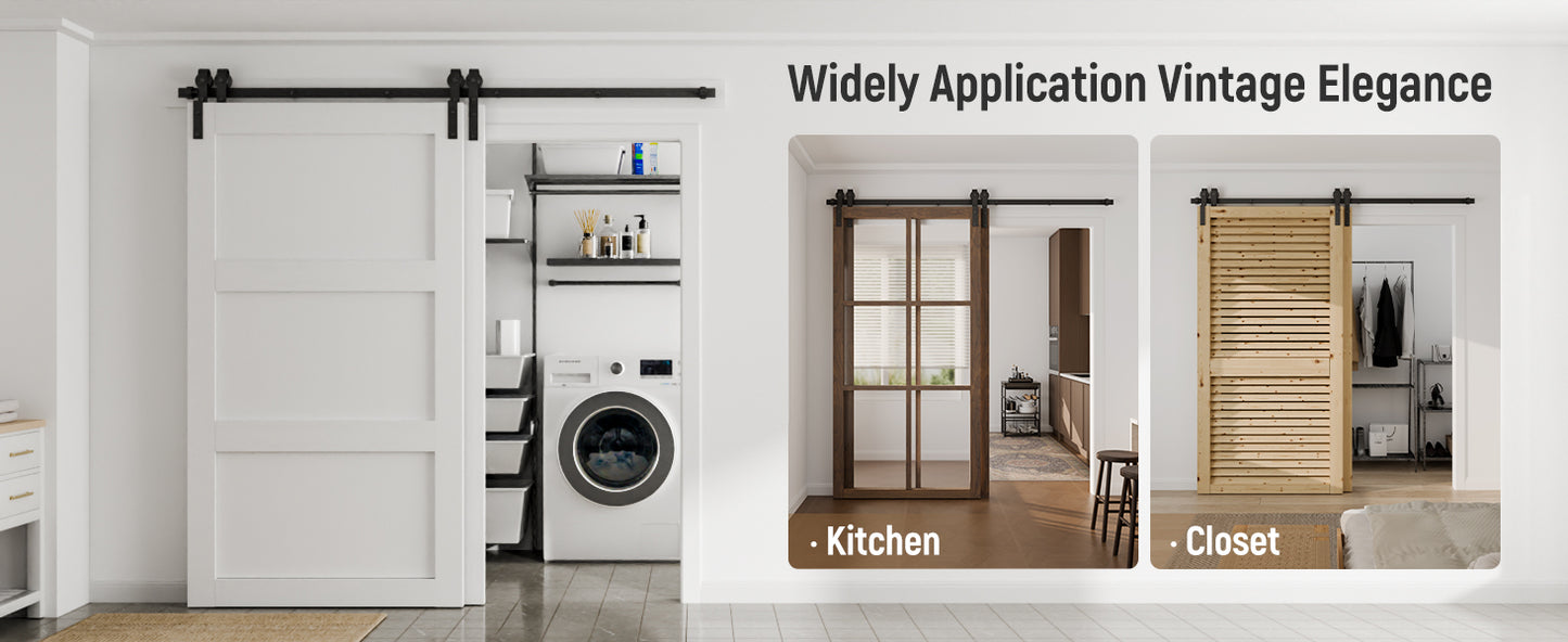 Schiebetürbeschlag Bypass Doppeltür 122cm Schiebetüren Schiebetürsystem Komplettset Laufschiene Rollen Set Schwarz für 2 Holztür 54cm Breit, J-Form