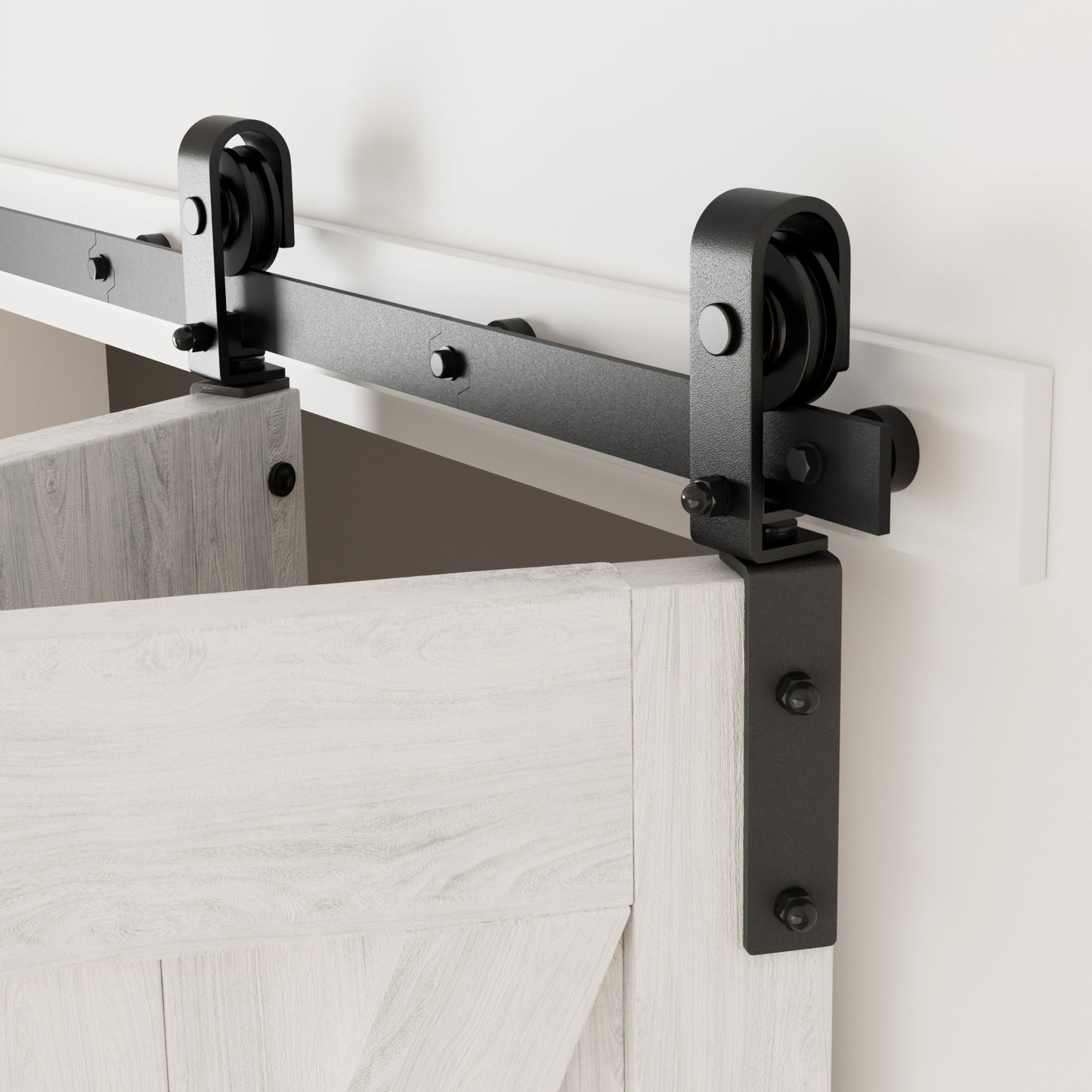 92cm/3FT Bifold Schiebetürbeschlag Schiebetüren Schiebetürsystem Komplettset Laufschiene Rollen Set Schwarz für 2 Holztür 43cm Top Mount T Rad