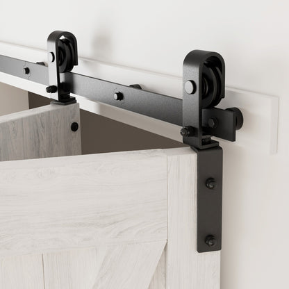 92cm/3FT Bifold Schiebetürbeschlag Schiebetüren Schiebetürsystem Komplettset Laufschiene Rollen Set Schwarz für 2 Holztür 43cm Top Mount T Rad