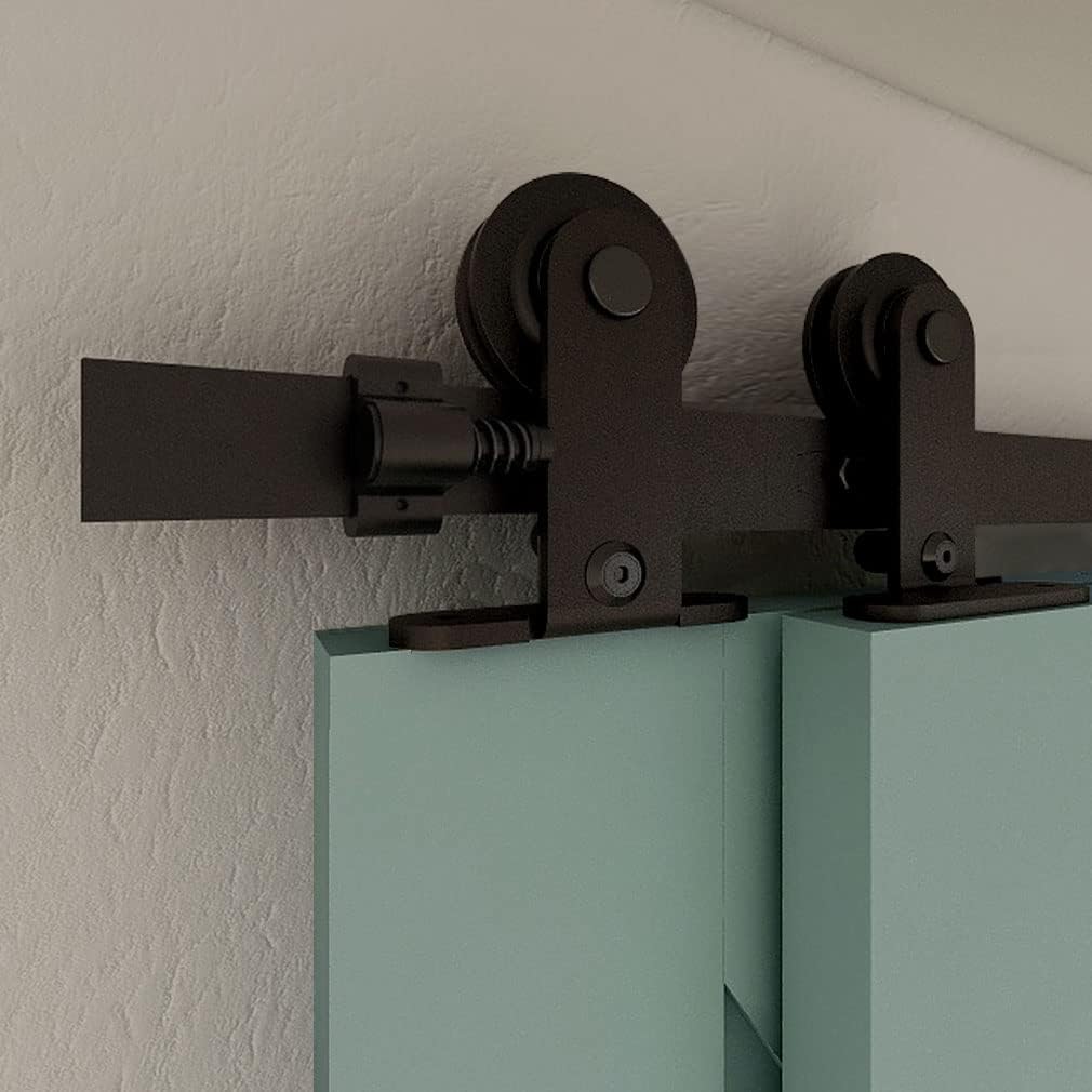Schiebetürbeschlag Bypass Doppeltür 183cm Schiebetüren Schiebetürsystem Komplettset Laufschiene Rollen Set Schwarz für 2 Holztür 85cm Breit, T-Form