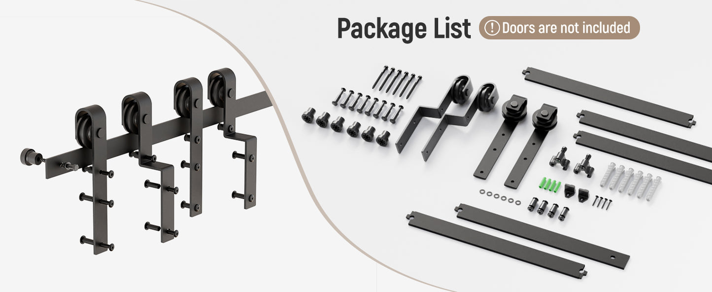 Schiebetürbeschlag Bypass Doppeltür 229cm Schiebetüren Schiebetürsystem Komplettset Laufschiene Rollen Set Schwarz für 2 Holztür 108cm Breit, J-Form 阿里国际以图找货