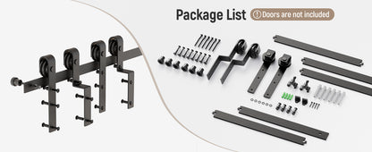 Schiebetürbeschlag Bypass Doppeltür 229cm Schiebetüren Schiebetürsystem Komplettset Laufschiene Rollen Set Schwarz für 2 Holztür 108cm Breit, J-Form 阿里国际以图找货