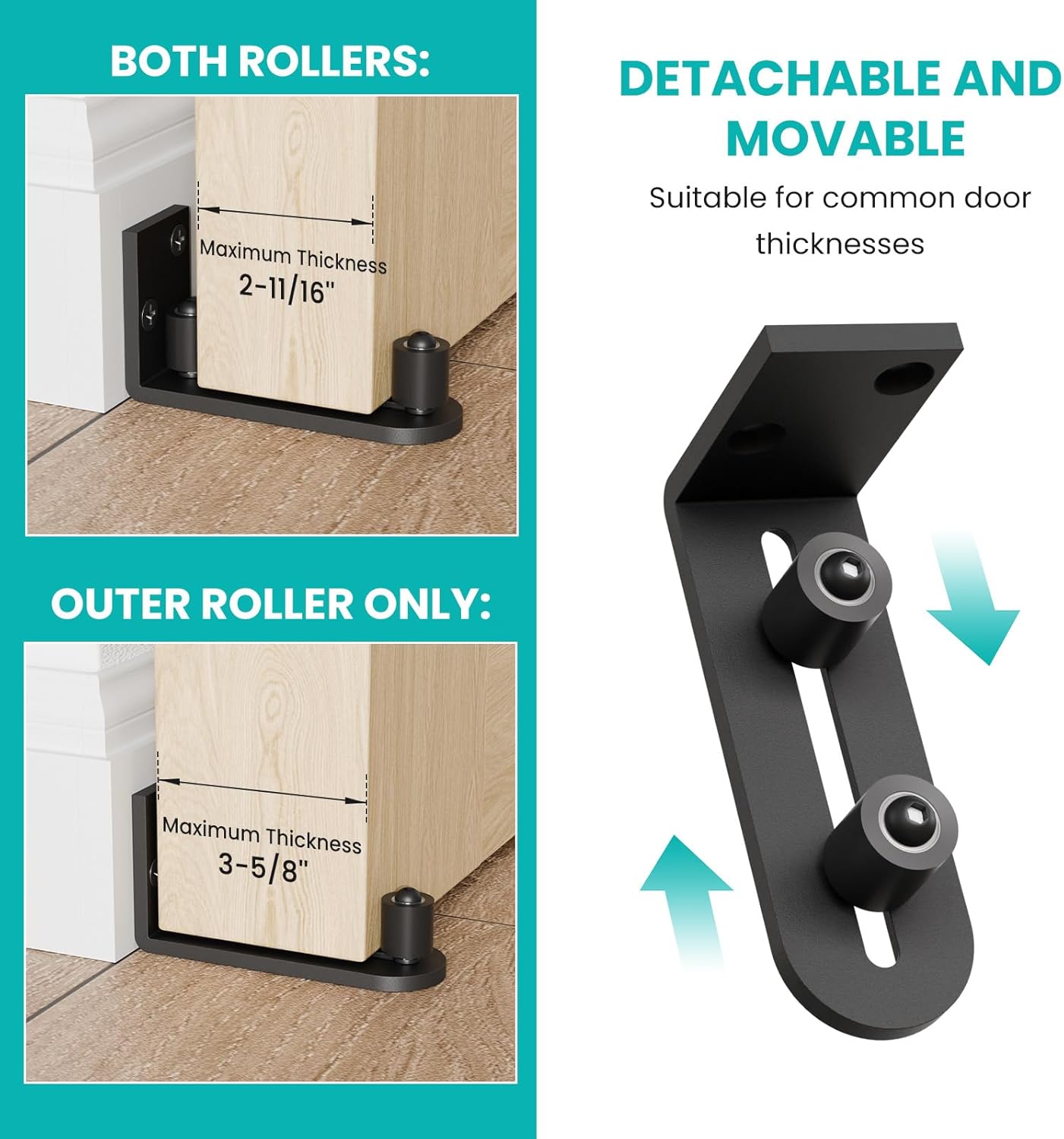 BONIKLUBA Adjustable Sliding Barn Door Floor Guide,Flat Bottom Design Style,Black(1PCS)