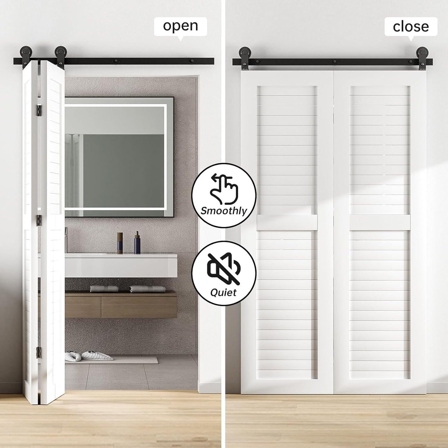 BONIKLUBA  52" Bi-Folding Sliding Barn Door Hardware Track Kit,Smoothly&Quietly,Top Mounted Black Roller,Easy Install,Door Not Included [Fit Double 24" Bifold Doors]