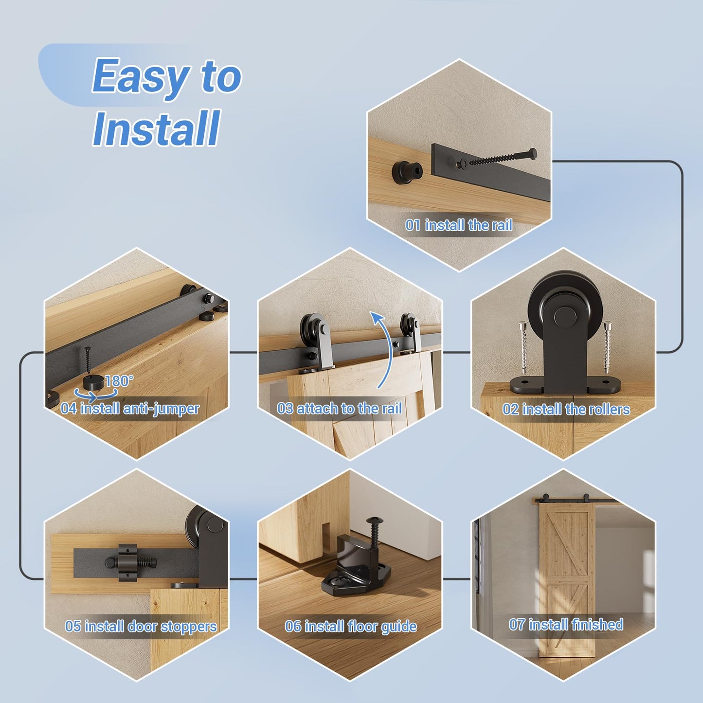 Schiebetürbeschlag Doppeltür 244cm Schiebetüren Schiebetürsystem Komplettset Laufschiene Rollen Set Schwarz für 2 Holztür 61cm Breit, Kleine Rolle in T-Form