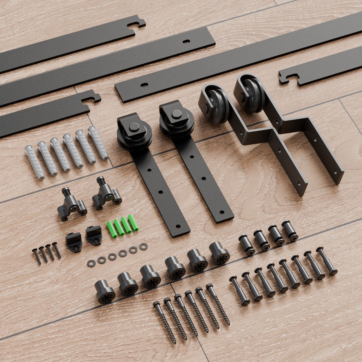 Schiebetürbeschlag Bypass Doppeltür 13.6FT/417CM Schiebetüren Schiebetürsystem Komplettset Laufschiene Rollen Set Schwarz für 2 Holztür 202cm Breit, J-Form
