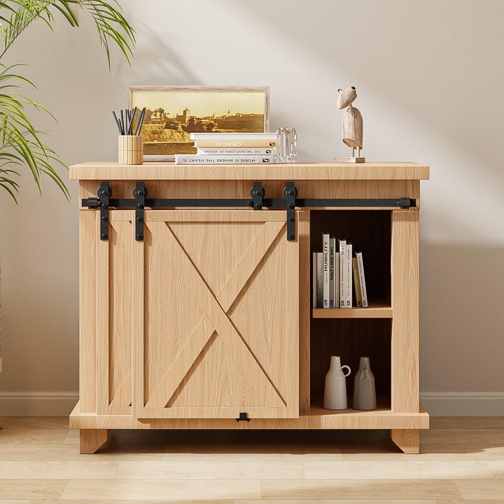 Mini Schiebetür Komplettset Schiebetürbeschlag 106.7cm Laufschiene mit Rollen Schiebetürsystem für Bypass Doppel Schiebetür Holz (Keine Schranktüren)