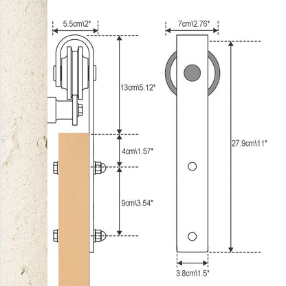 Schiebetürbeschlag Doppeltür 396cm Schiebetüren Schiebetürsystem Komplettset Laufschiene Rollen Set Schwarz für 2 Holztür 99cm Breit, Kleine Rolle in J-Form