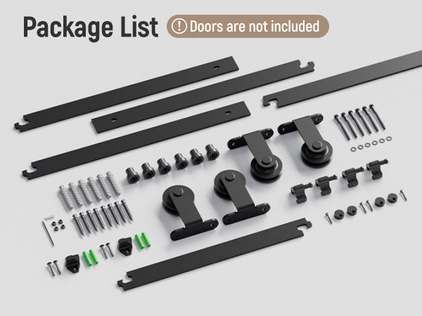 Schiebetürbeschlag Doppeltür 305cm Schiebetüren Schiebetürsystem Komplettset Laufschiene Rollen Set Schwarz für 2 Holztür 76cm Breit, Kleine Rolle in T-Form[