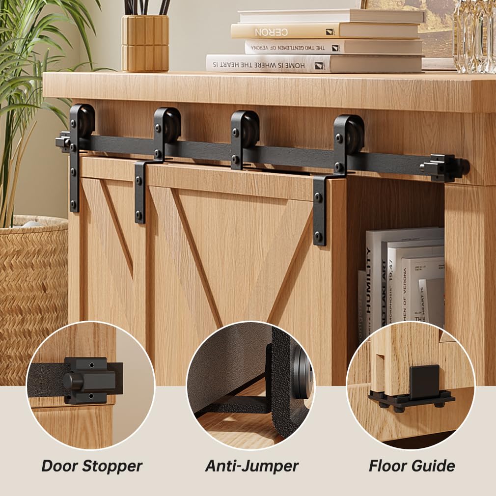 Mini Schiebetür Komplettset Schiebetürbeschlag 76.3cm Laufschiene mit Rollen Schiebetürsystem für Bypass Doppel Schiebetür Holz (Keine Schranktüren)