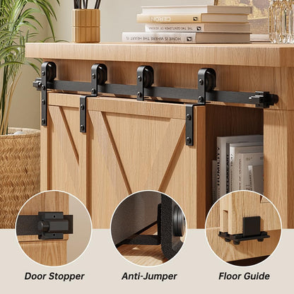 Mini Schiebetür Komplettset Schiebetürbeschlag 76.3cm Laufschiene mit Rollen Schiebetürsystem für Bypass Doppel Schiebetür Holz (Keine Schranktüren)