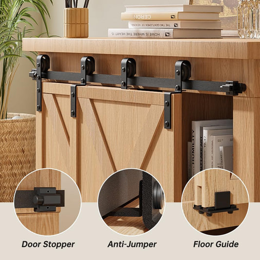 Mini-Schiebetür-Komplettset Schiebetürbeschlag 76,3 cm Laufschiene mit Rollen Schiebetürsystem für Bypass-Doppelschiebetür aus Holz (keine Schranktüren)