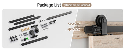 Schiebetürbeschlag 244cm Schiebetüren Schiebetürsystem Komplettset Laufschiene Rollen Set Schwarz für 1 Holztür 122cm Breit, Kleine Rolle in T-Form