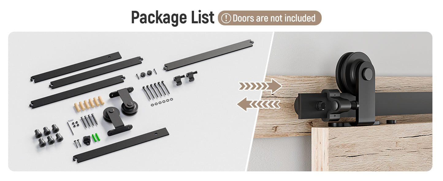 Schiebetürbeschlag 153cm Schiebetüren Schiebetürsystem Komplettset Laufschiene Rollen Set Schwarz für 1 Holztür 76cm Breit, Kleine Rolle in T-Form