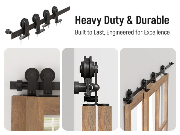 Schiebetürbeschlag Bypass Doppeltür 173cm Schiebetüren Schiebetürsystem Komplettset Laufschiene Rollen Set Schwarz für 2 Holztür 80cm Breit, T-Form