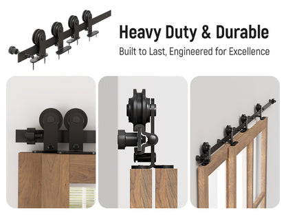 Schiebetürbeschlag Bypass Doppeltür 244cm Schiebetüren Schiebetürsystem Komplettset Laufschiene Rollen Set Schwarz für 2 Holztür 115cm Breit, T-Form