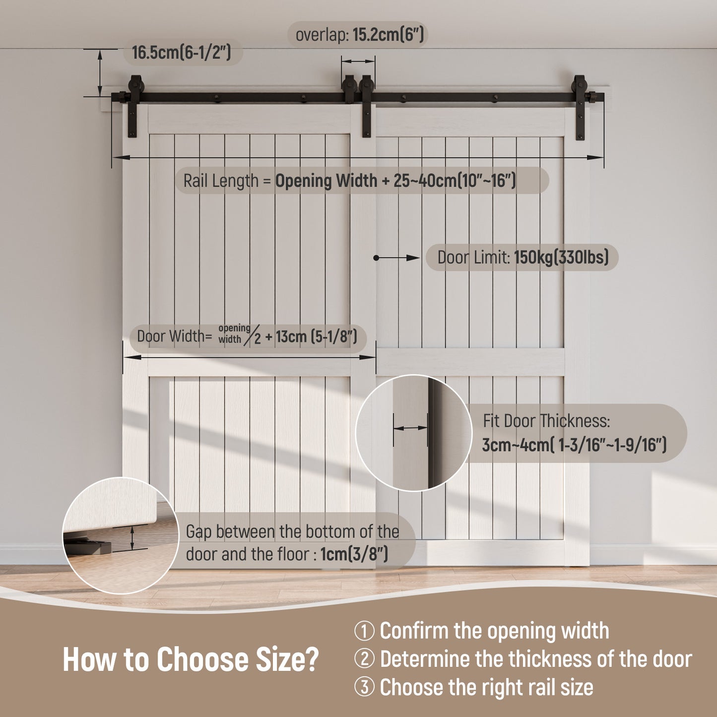 Schiebetürbeschlag Bypass Doppeltür 214cm Schiebetüren Schiebetürsystem Komplettset Laufschiene Rollen Set Schwarz für 2 Holztür 100cm Breit, J-Form
