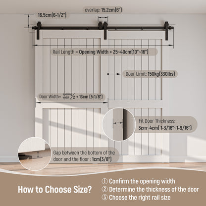 Schiebetürbeschlag Bypass Doppeltür 13FT/396CM Schiebetüren Schiebetürsystem Komplettset Laufschiene Rollen Set Schwarz für 2 Holztür 191cm Breit, J-Form