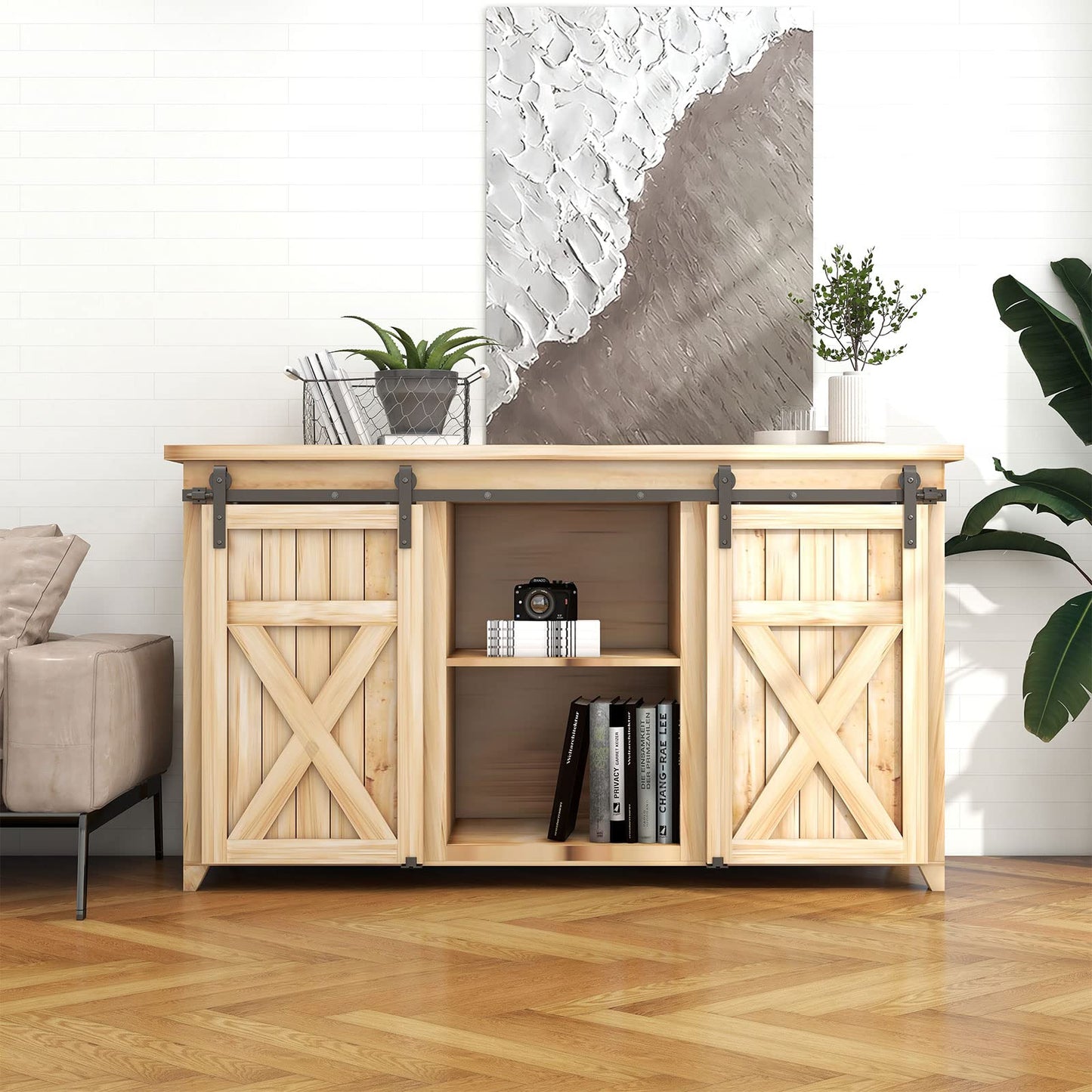 6FT/183cm Mini Schiebetür-Hardware-Kit für Doppeltüren TV-Ständer, Kleiner Kleiderschrank (Keine Schranktür)