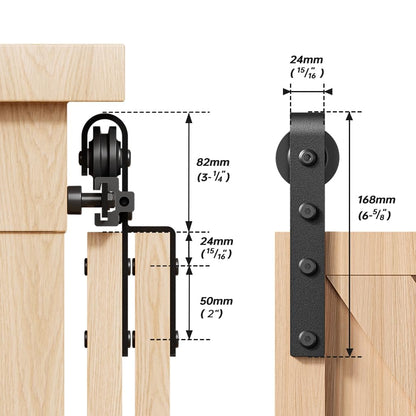 Mini Schiebetür Komplettset Schiebetürbeschlag 244cm Laufschiene mit Rollen Schiebetürsystem für Bypass Doppel Schiebetür Holz (Keine Schranktüren)