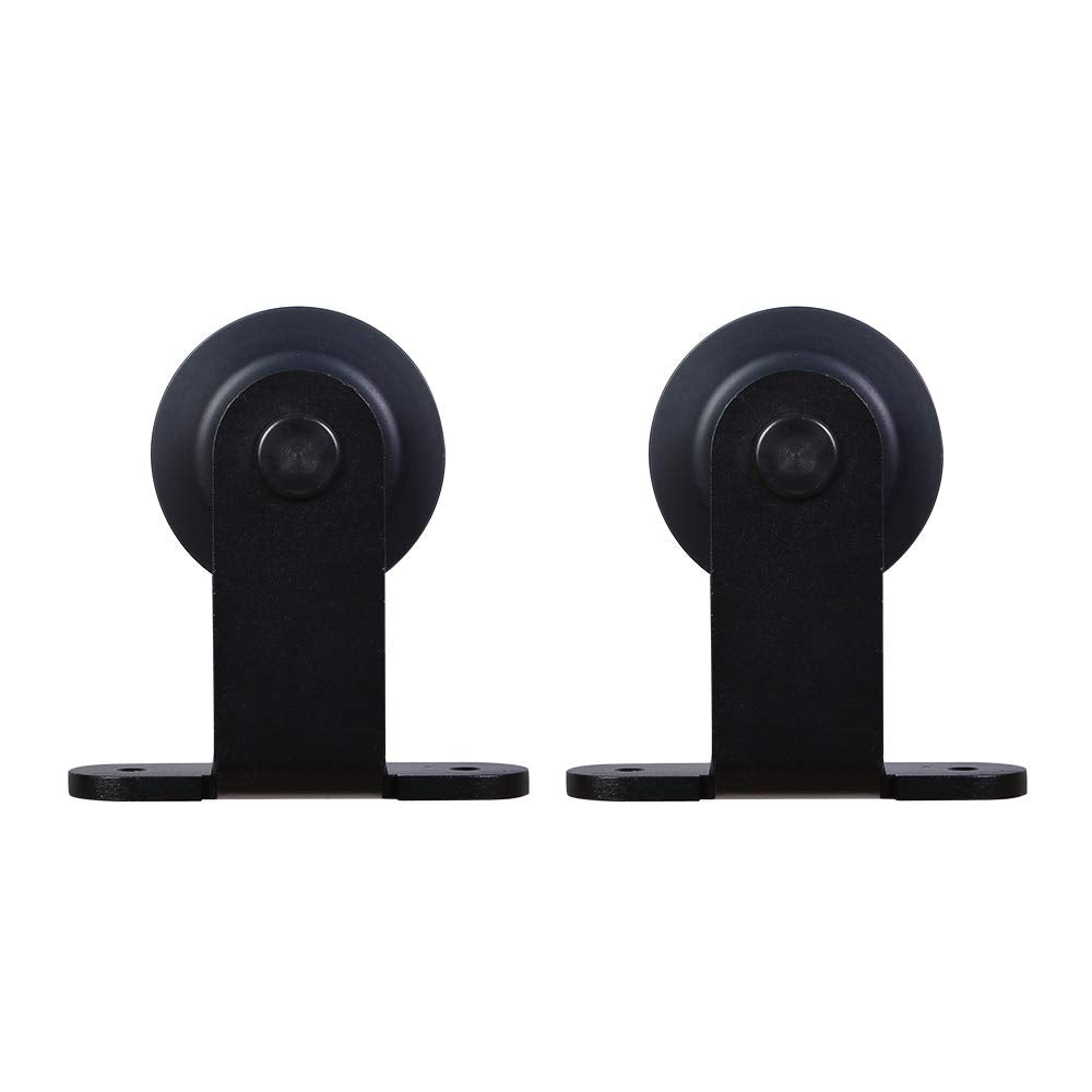 Schiebetürbeschlag 183cm Schiebetüren Schiebetürsystem Komplettset Laufschiene Rollen Set Schwarz für 1 Holztür 91cm Breit, Kleine Rolle in T-Form