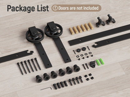 Schiebetürbeschlag 244cm Schiebetüren Schiebetürsystem Komplettset Laufschiene Rollen Set Schwarz für 1 Holztür 122cm Breit, Mittlere Rolle in J-Form