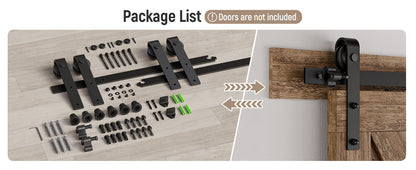 Schiebetürbeschlag Doppeltür 244cm Schiebetüren Schiebetürsystem Komplettset Laufschiene Rollen Set Schwarz für 2 Holztür 61cm Breit, Kleine Rolle in J-Form